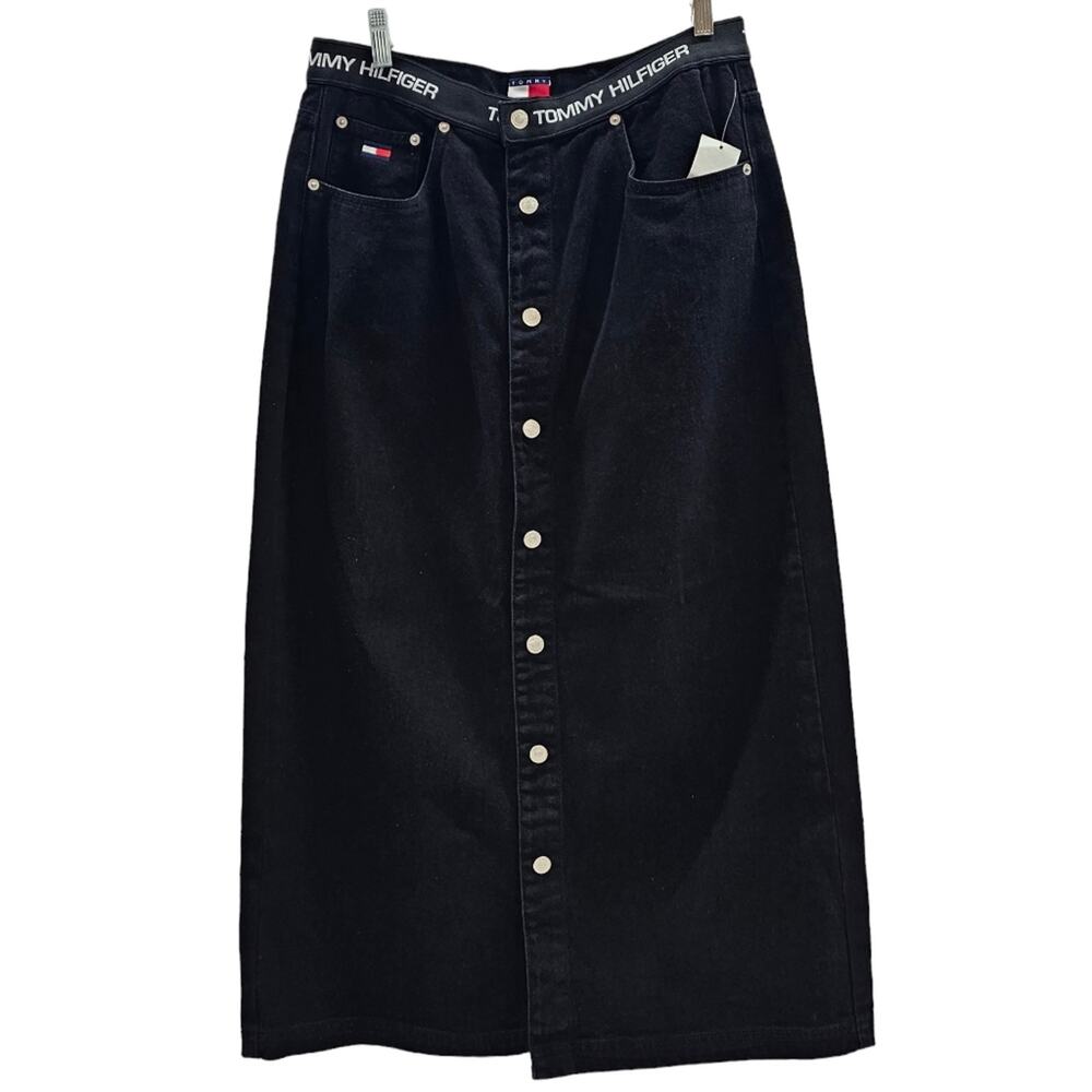 NWT Vintage Tommy Hilfiger Skirt Womens Size 14 90s Tommy Jeans Black Midi